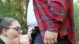 Chubby Nerd Wife Sucks And Swallows In Nature.