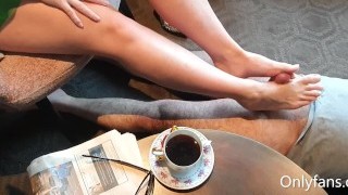 Footjob While Reading Newspaper