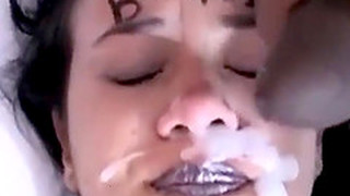 褐发, 闭合, 射精, 口射, 面部, 不同人种, 吞咽