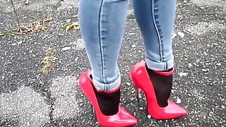 Chica bonita, Pies, Fetiche, Tacones, Vaqueros