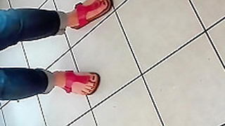 Sexy Feet In Pink Shoes Of A MILF